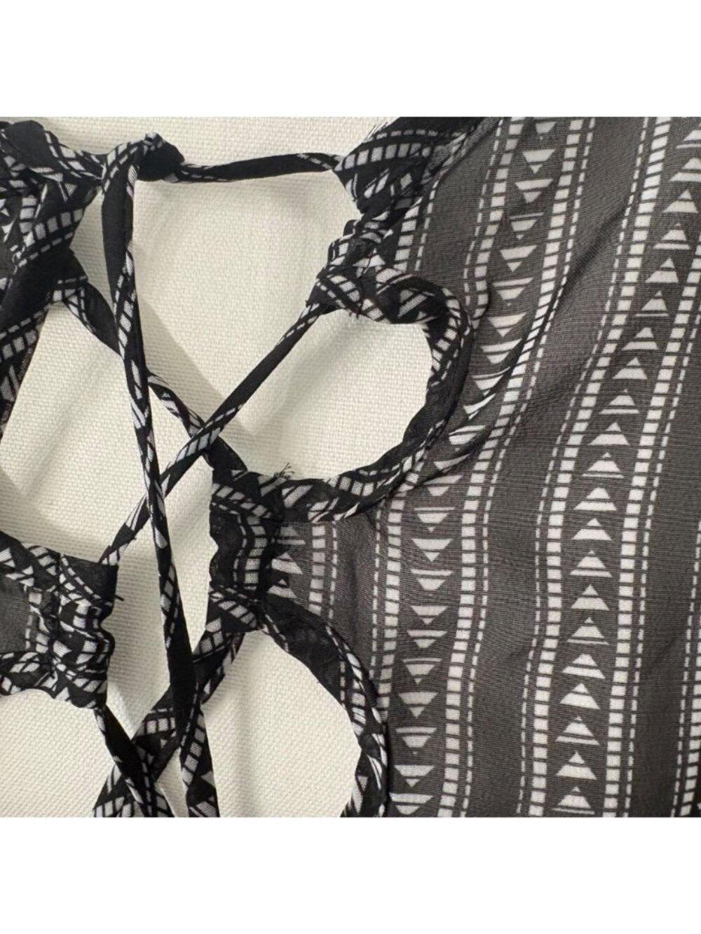 Black & White Boho Sheer Striped Beach Swim Tunic Cover Up Time & Tru L(12-14) - Picture 10 of 10